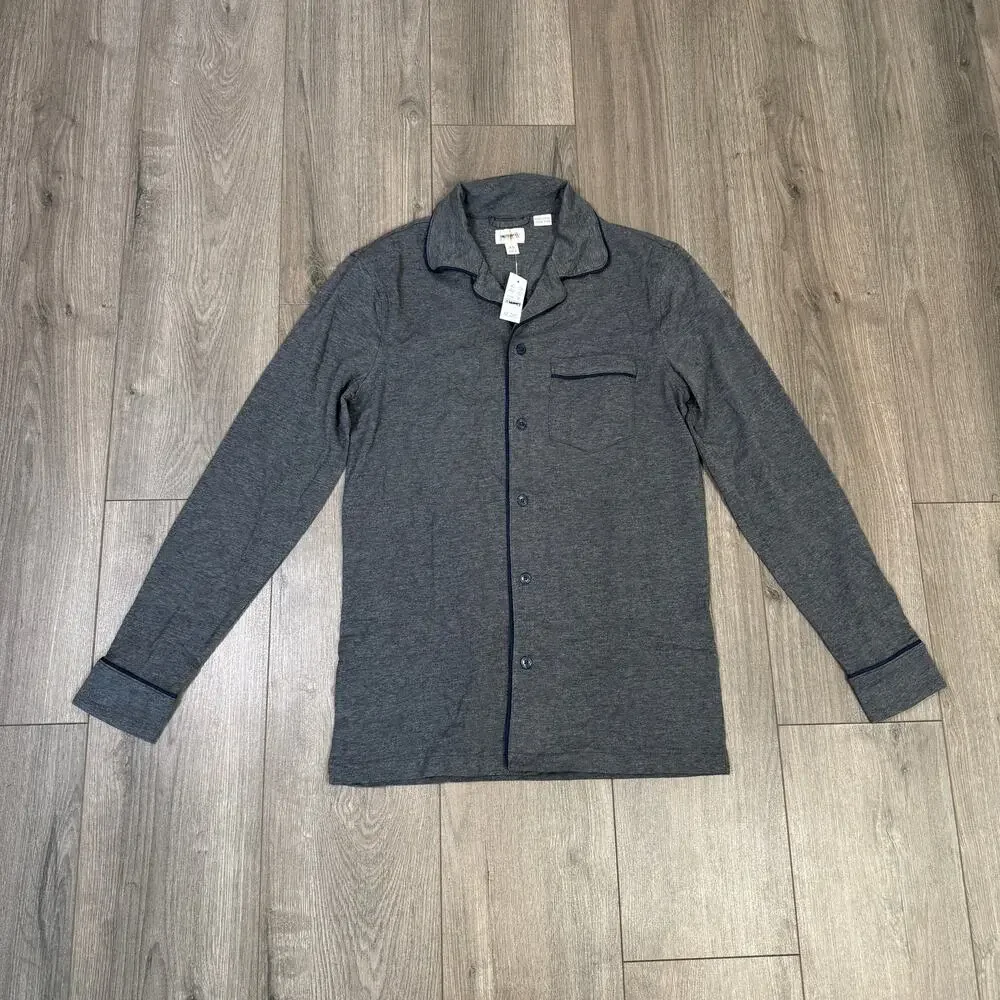 J.Crew Pajama Top Mens XS Heather Gray Long Sleeve Button Up Cotton Jersey Blend